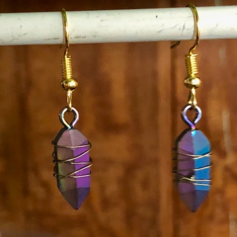 Wrapped Rainbow Hematite Crystal Dangle Earrings - image 1